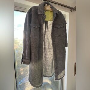 Michael Stars “Gwen Collared Shacket w/ Shirt Tail Hem” in Light Blue, XS